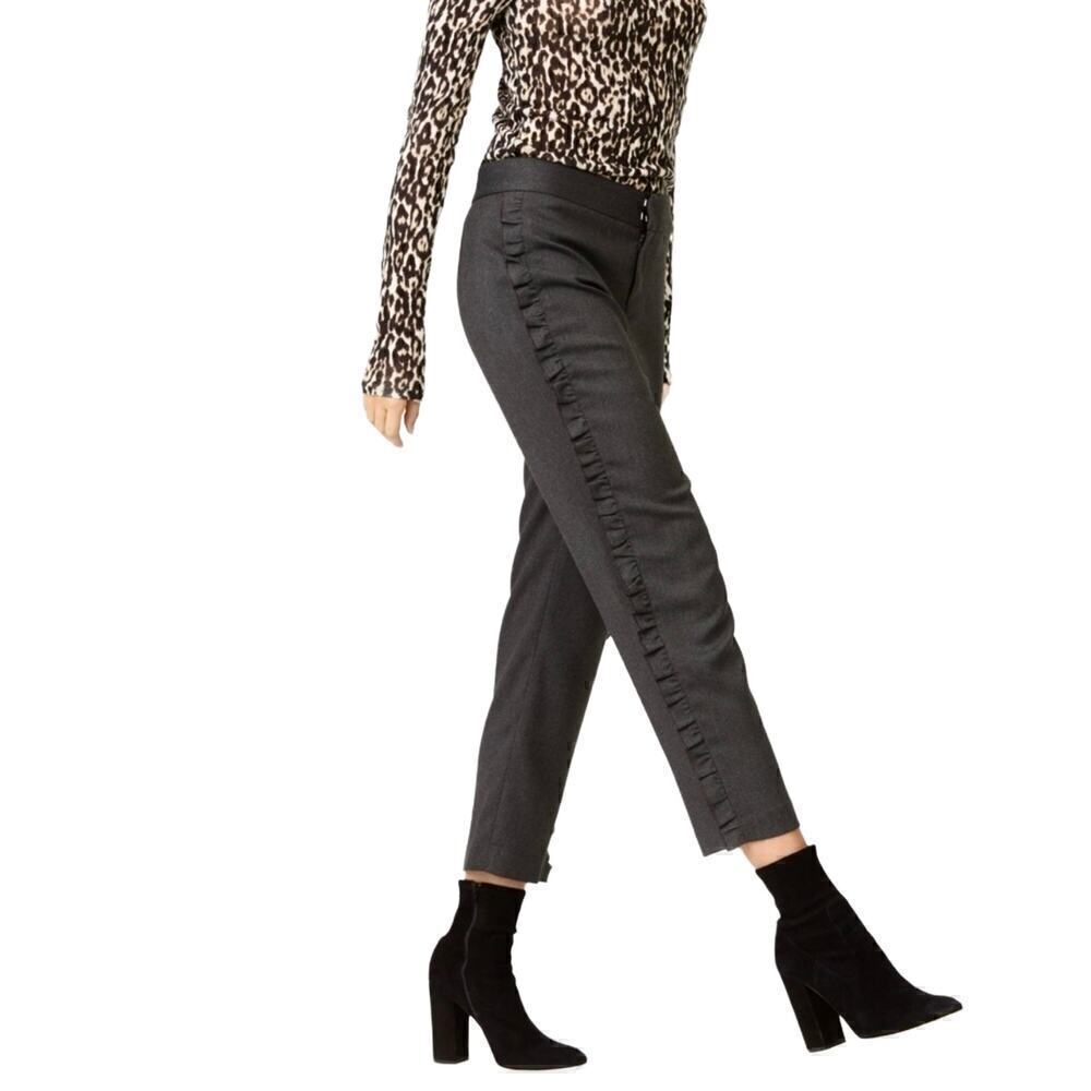 Club Monaco Rotheo Grey Ruffle Trim Trouser Pants Size 0 Corpcore Minimalist